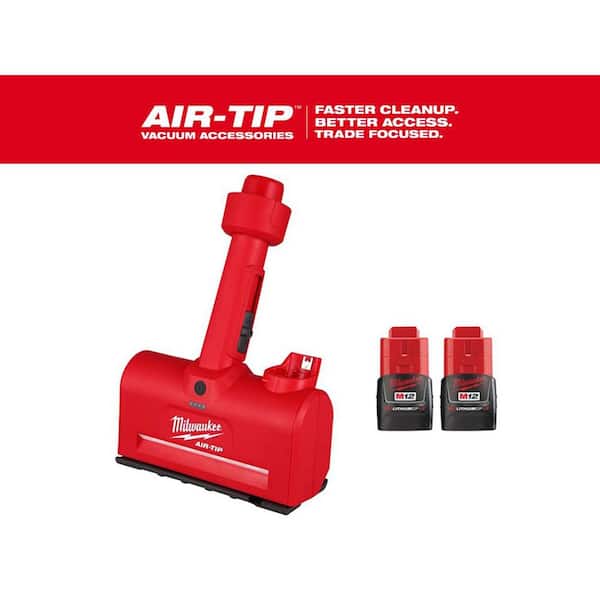 Milwaukee M12 AIR-TIP 1-1/4 in. - 2-1/2 in. Wet/Dry Shop Vacuum Utility Nozzle Attachment w/(2) M12 1.5 Ah Compact Battery Pack