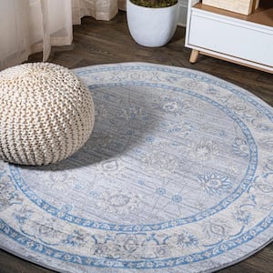 Modern Persian Vintage Moroccan Traditional Gray/Blue 6' Round Area Rug