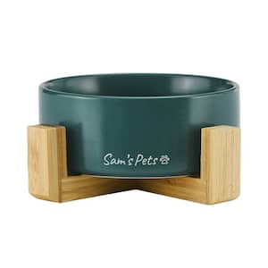 5.11 in. Coco Single Pet Bowl with Wood Stand in Green