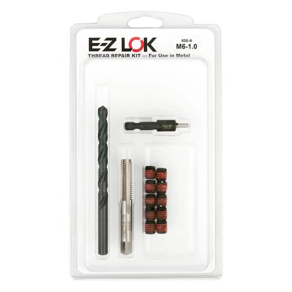 E-Z LOK Repair Kit for Threads in Metal - M6-1.0 - 10 Self-Locking Steel Inserts with Drill, Tap and Install Tool
