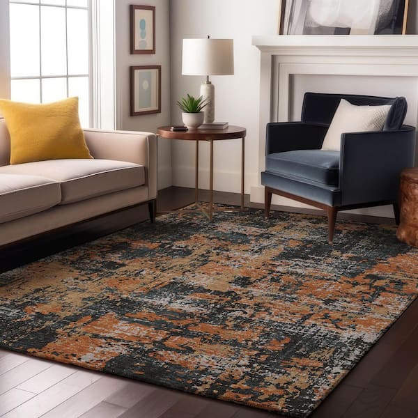 Mayfield Premium Machine Washable Abstract AMF1008 Charcoal 9 ft. x 12 ft. Area Rug