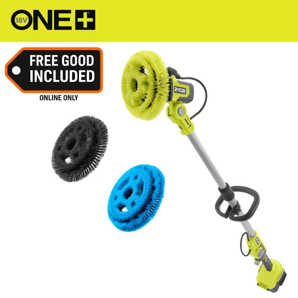 RYOBI ONE+ 18V Cordless Soap Dispensing Scrubber (Tool Only) with (2) 9 in. VORTEX Hard and Soft Brushes (PCL1701B-HR-SR)
