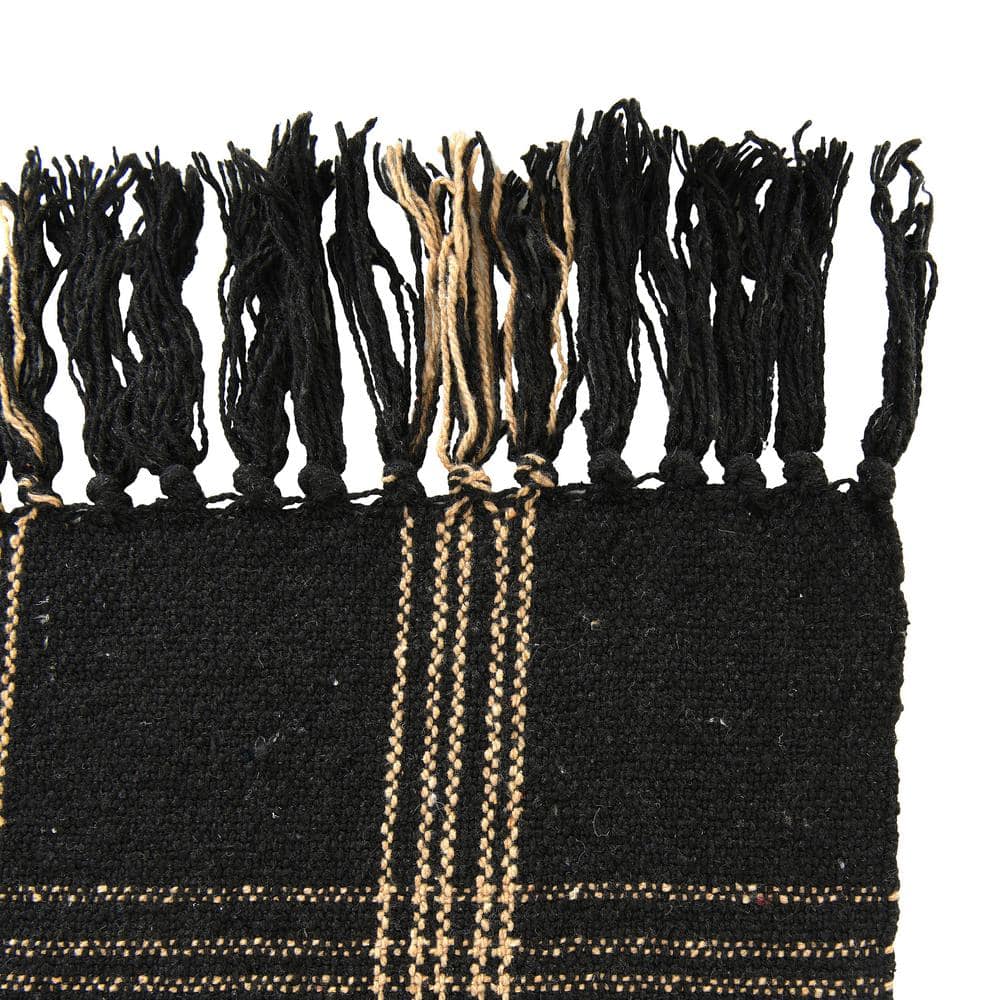 Plaid Black & Tan Fringed 60''x50'' Woven Cotton Blend Throw