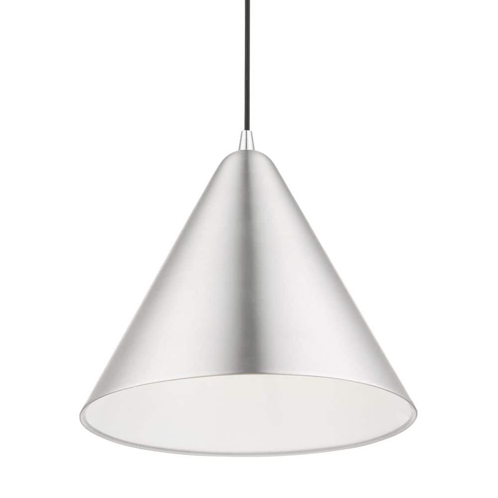 Dulce Brushed Aluminum Pendant with Shiny White Interior, 14" Shade