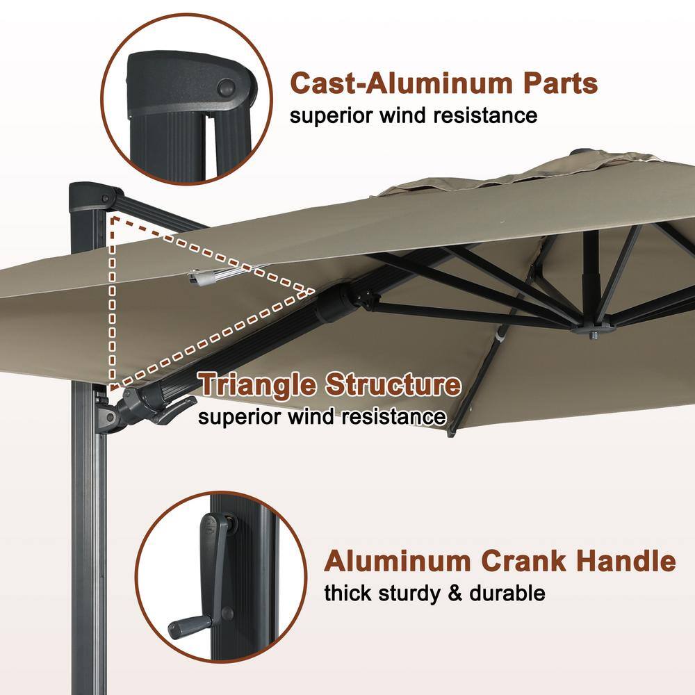 Taupe Rectangular Aluminum Cantilever Patio Umbrella with Stand