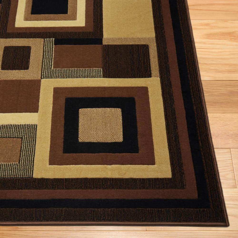 Geometric Black Round Washable Synthetic Rug with Memory Foam
