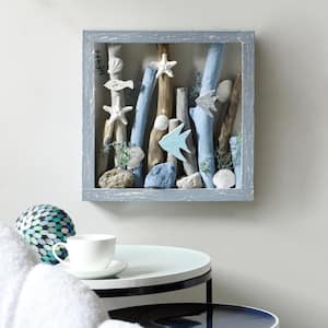 Sea Dive Weathered Gray and Blue Wood Table Top Sculpture