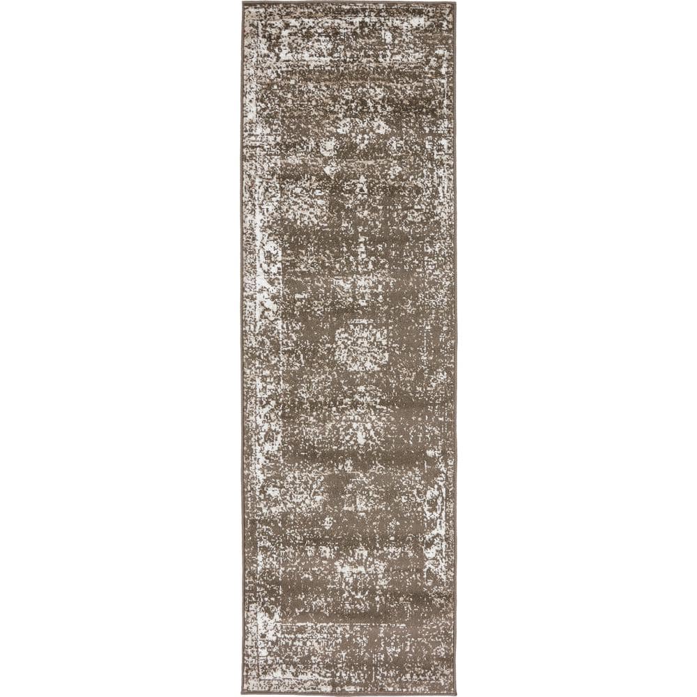 Sofia Brown and Ivory Low Pile Runner Rug