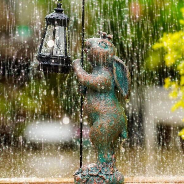 3 in. x 10 in. Bronze Resin Outdoor Bunny Garden Statue with Solar
