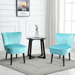 2-Piece Turquoise Flannel Armless Upholstered Leisure Accent Chairs