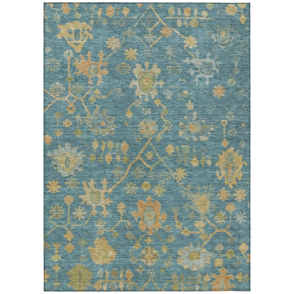Chantille Machine Washable Indoor/Outdoor Abstract ACN1930 Teal 9 ft. x 12 ft. Area Rug