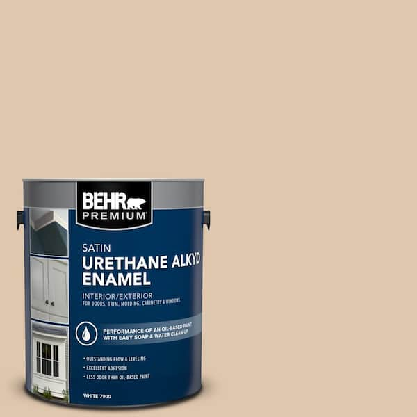 BEHR PREMIUM 1 Gal. #N260-2 Almond Latte Urethane Alkyd Satin Enamel ...