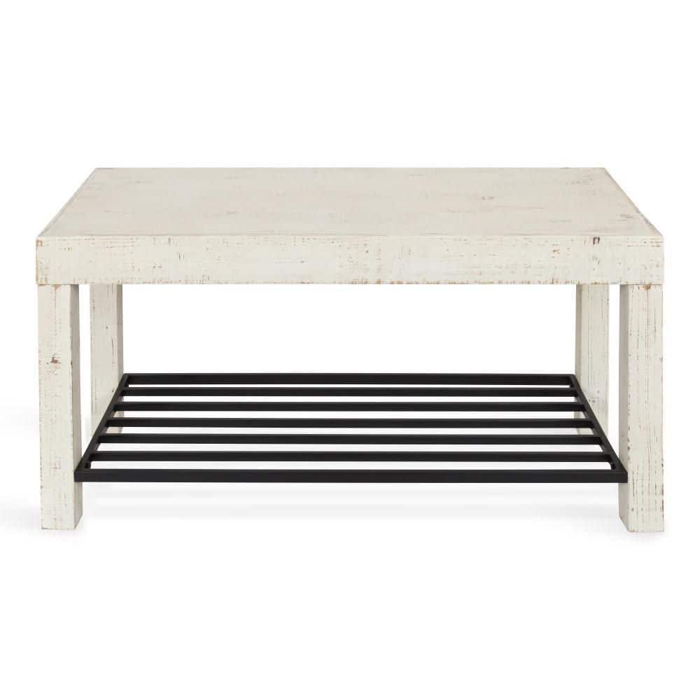 Rustic White Solid Wood & Iron Shoe Storage Bench, 36"x14"x20"