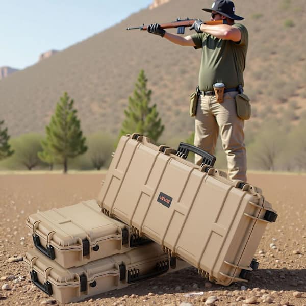 Hard Rifle Case, Lockable Rifle Case with 4 Layers Pre-Cut Foams, 36 in. Gun Storage with Wheels, IP67 Waterproof Khaki