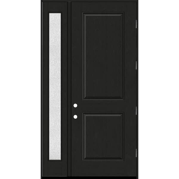 Steves & Sons Regency 51 in. x 96 in. 2P Squaretop LHOS Onyx Stain Mahogany Fiberglass Prehung Front Door with Rain 12 in. SL 4-9/16