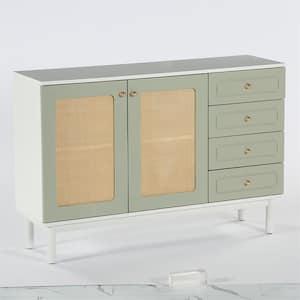 Alan Mint Green Wood 47 in. Sideboard Buffet Cabinet with Rattan Doors, Storage Drawers for Dining Room Kitchen