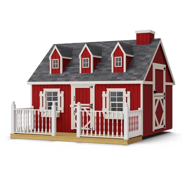 Little Cottage Co. 8 ft. x 10 ft. Cape Cod Outdoor Wood Playhouse with Floor, Deck and Rail