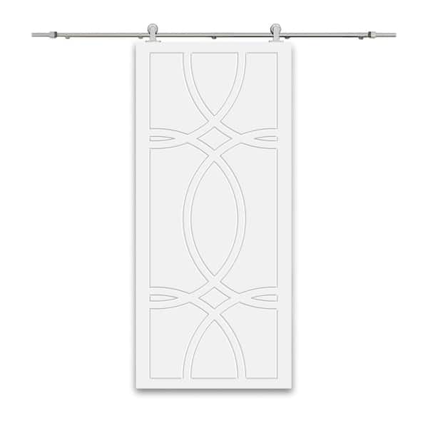 CALHOME 30 in. x 96 in. White Painted Composite MDF Sliding Barn Door with Hardware Kit