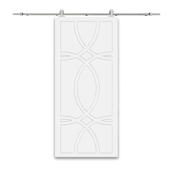 CALHOME 42 in. x 80 in. White Stained Composite MDF Paneled Interior Sliding Barn Door with Hardware Kit