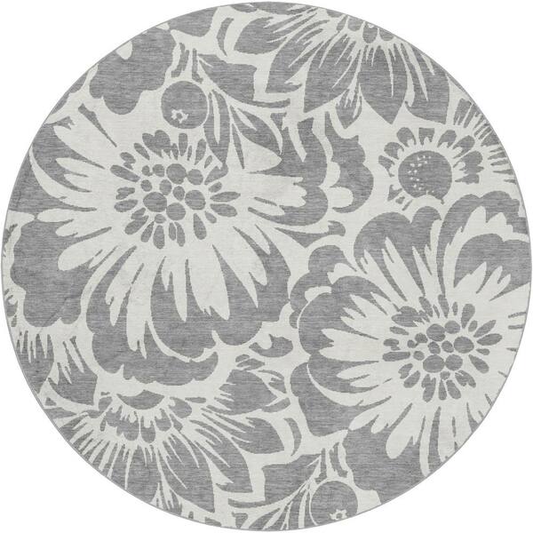 Dream Shag Premium Machine Washable Abstract ADS551 Gray 8 ft. x 8 ft. Round Rug