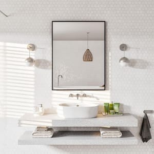 Black 24 in. W x 30 in. H Small Rectangular Single Aluminum Framed Wall Mount Bathroom Vanity Mirror in Black