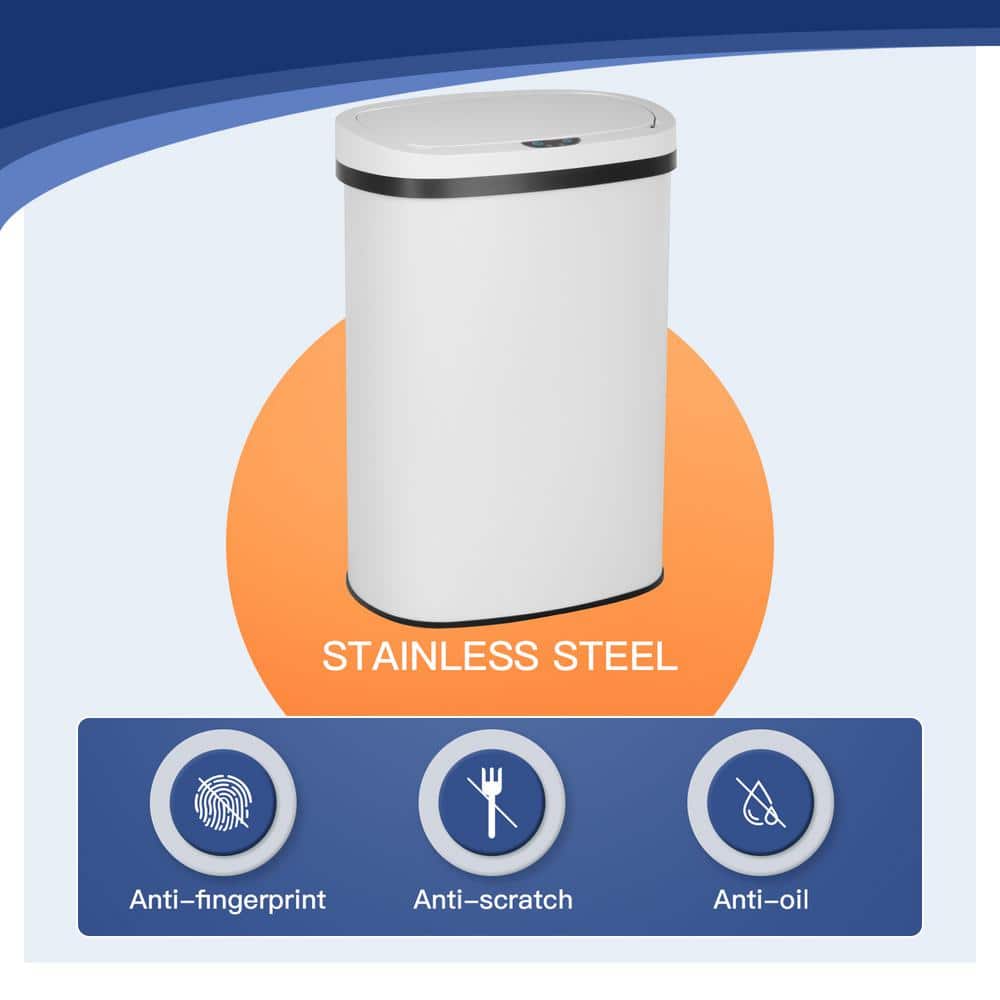 White Stainless Steel Touchless Motion Sensor Trash Can - 13 Gallon