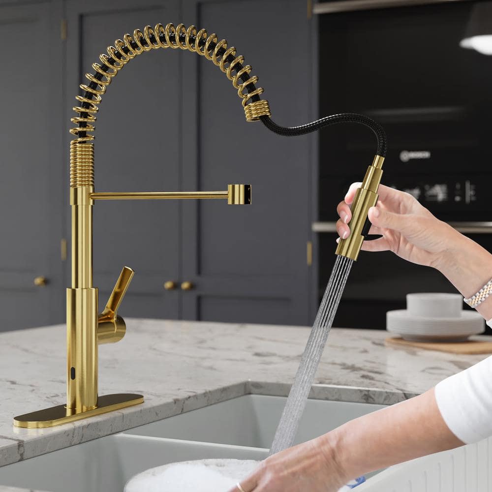 Brushed Gold Stainless Steel Touchless Pull-Down Kitchen Faucet