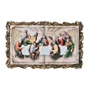 Specialty 29 in. Rustic Gold Polyresin Last Supper Decorative Plaque Sculpture
