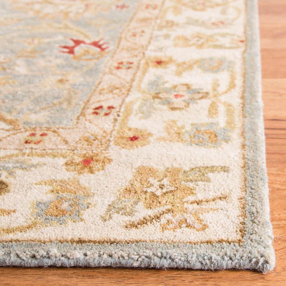Hand-Tufted Premium Wool Square Rug in Grey Blue and Beige