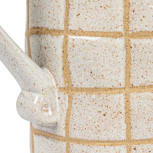 Stoneware Pitcher w/ Wax Relief Grid Pattern