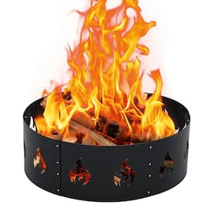 36 in. Round Carbon Steel Fire Pit Ring Liner with Air Vent for Wood Burning Insert Firepit