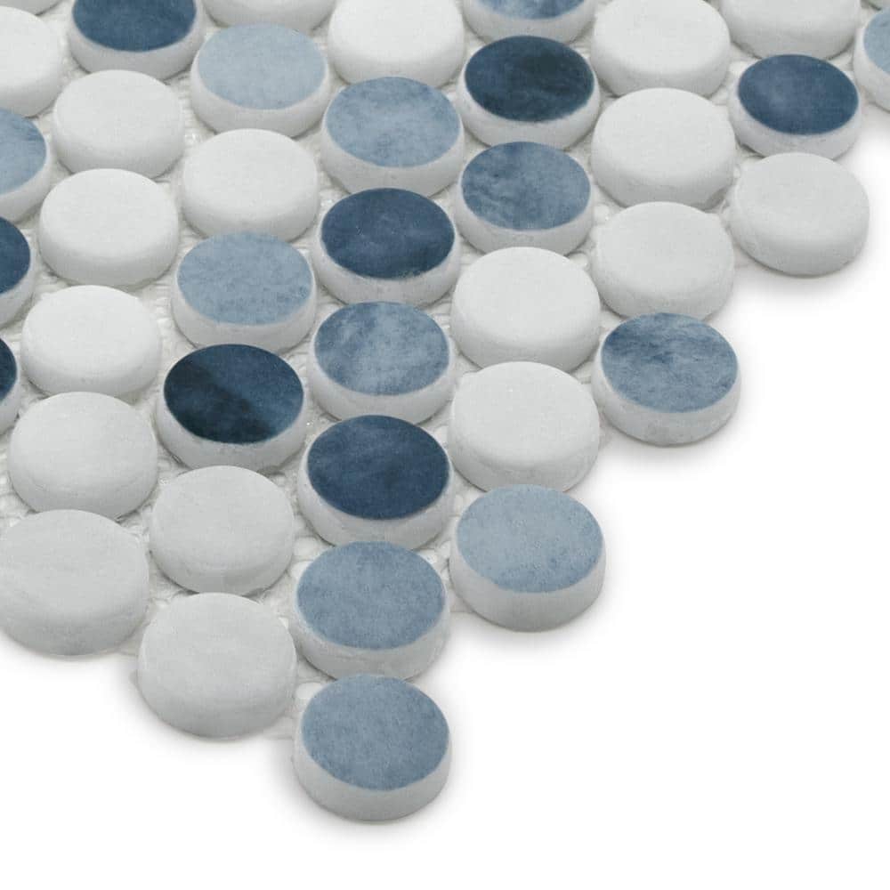 Blue Penny Round Recycled Glass Mosaic Tile 11" x 10"