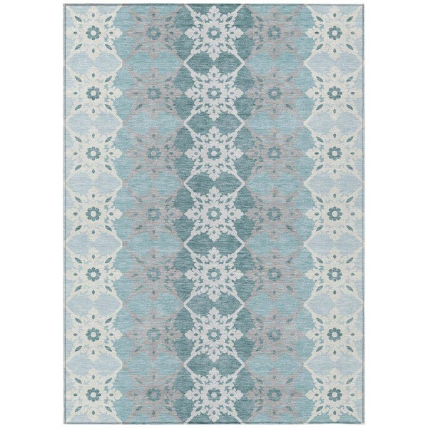 Chantille Machine Washable Indoor/Outdoor Abstract ACN2759 Aqua 5 ft. x 7 ft. 6 in. Area Rug