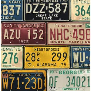 Multicolored License Plates Vinyl Peel and Stick Wallpaper Roll (Covers 30.75 sq. ft.)