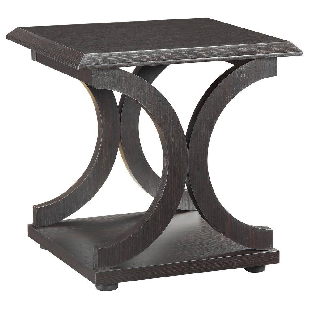 Transitional Black Wood Rectangular End Table with Shelf
