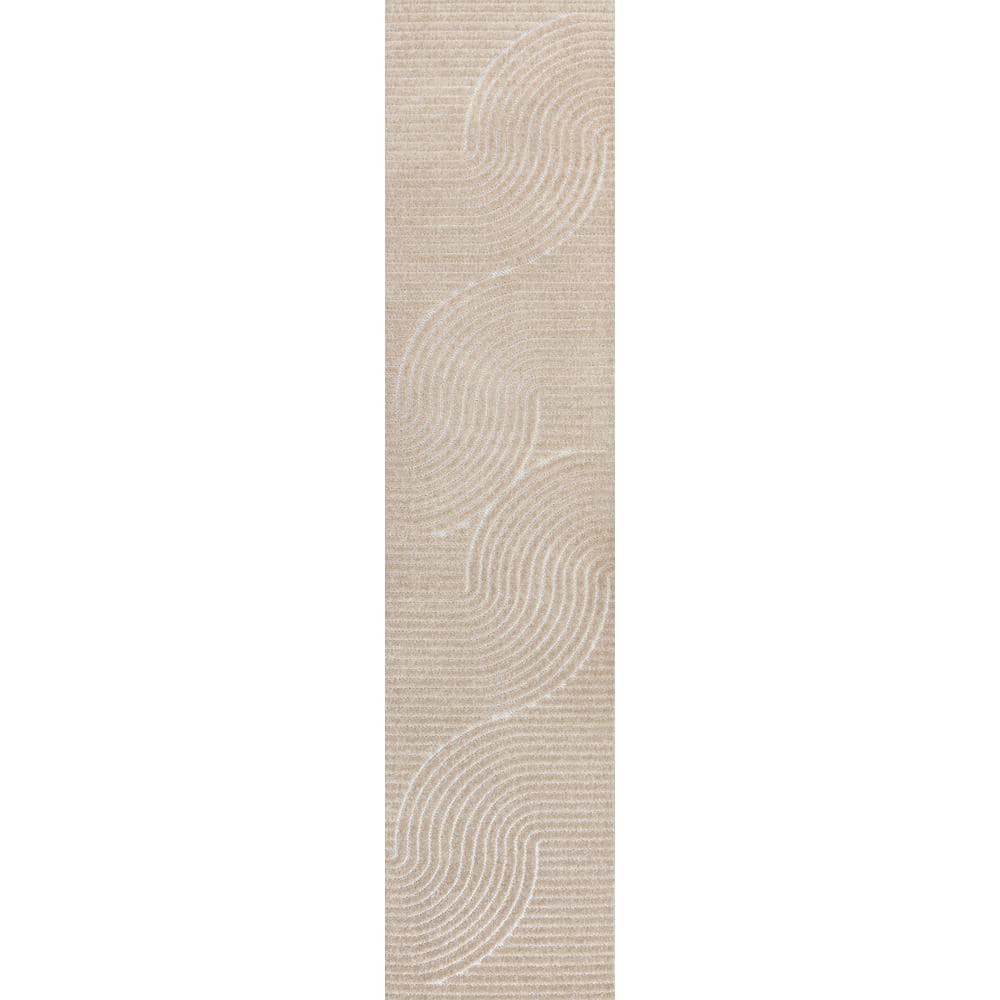 Beige and Cream Geometric High-Low 2 x 8 Runner Rug