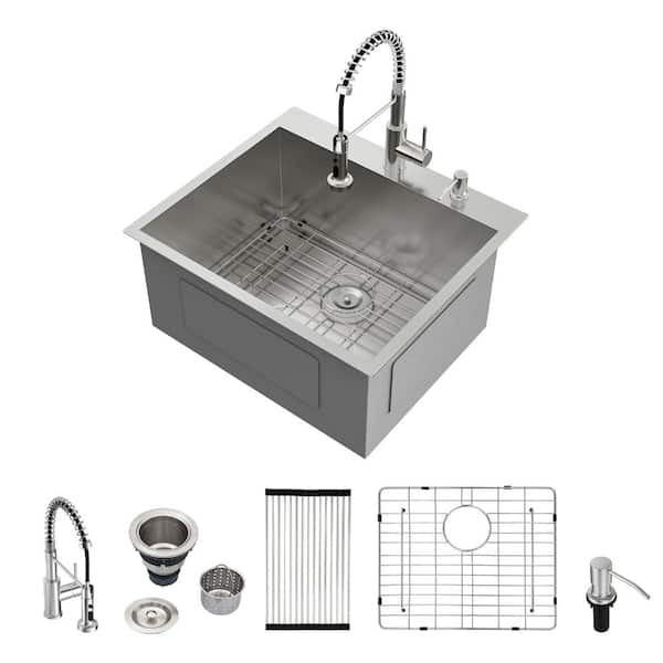 25 in. x 22 in. Drop in Laundry Sink Top Mount Utility Sink with Faucet