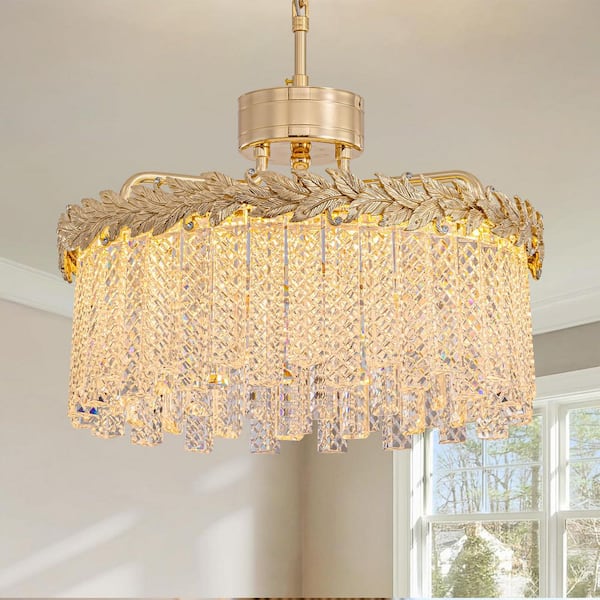 RICHARDERY 19 in. Modern 1 Light Integrated LED Champagne Gold Crystal Chandelier Drum Pendant Lighting for Living Room Bedroom
