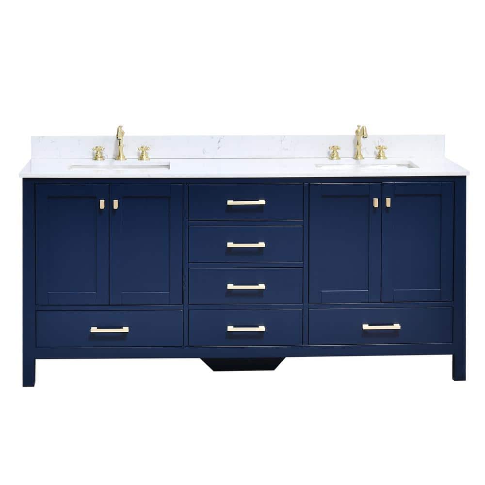 まべ Glacier Bay Rory 72 in. Double Sink Walnut Bath Vanity with