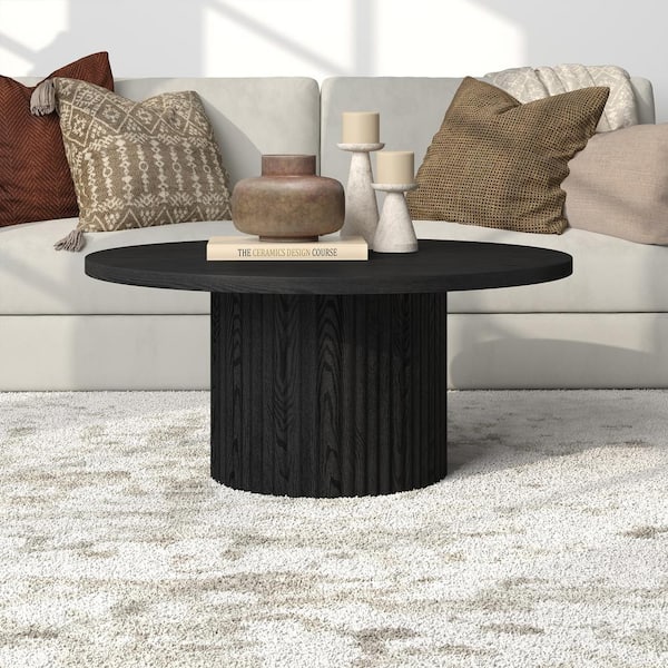 Meyer&Cross Rollan 32 in. Black Grain Round MDF Top Coffee Table