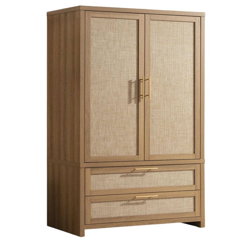 "20.98""D x 40""W x 70.86""H Brown Rattan Armoire Wardrobe Closet Cabinet, Storage Cabinet with 2 Drawers and Hanging Rod" price history on PriceWatchPro