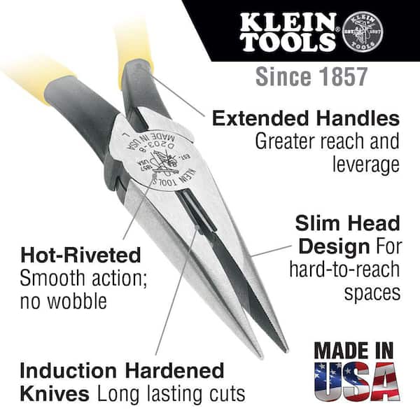 8 in. Heavy Duty Long Nose Side Cutting Crimping Pliers with Skinning Hole
