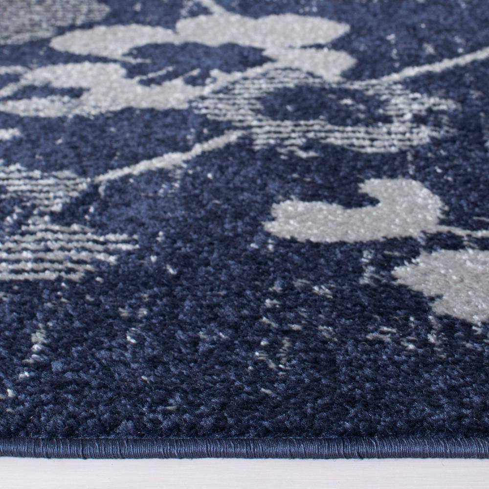 Navy and Silver Floral Synthetic Rectangular Area Rug, 8' x 10'