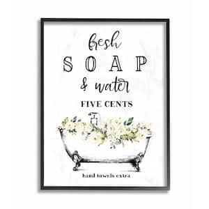 "Fresh Soap And Water Bath Tub Bathroom Design" by Lettered and Lined Framed Wall Art 14 in. x 11 in.