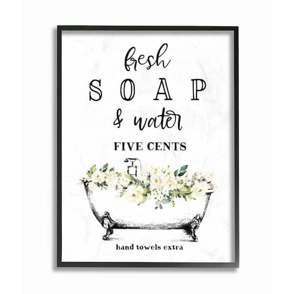 Stupell Industries "Fresh Soap And Water Bath Tub Bathroom Design" by Lettered and Lined Framed Wall Art 14 in. x 11 in.