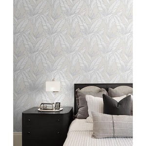 Pearl Grey and Metallic Silver Birds of Paradise Vinyl Peel and Stick Wallpaper Roll (Covers 30.75 sq. ft.)