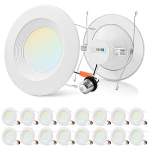5/6 in. LED Can Light Adjustable CCT 2700K-5000K 17W=90W 1500LM Dimmable Integrated LED Recessed Baffle Trim (16-Pack)