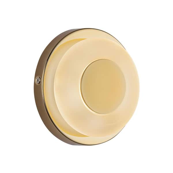 Stephord 4-in 1 Light 6-Watt Metallic Brass/Frosted Glass Integrated LED Wall Sconce