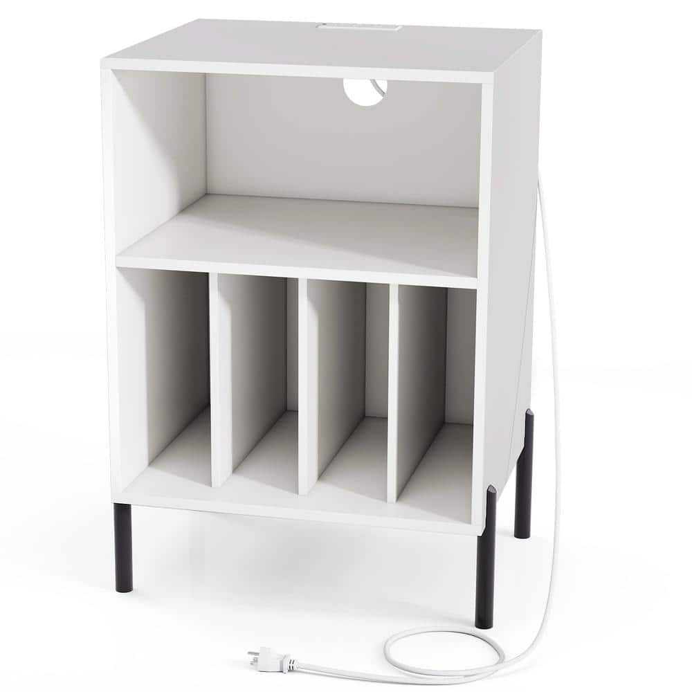 Record Player Stand with Record Storage Shelf and Charging Station-White price history on PriceWatchPro