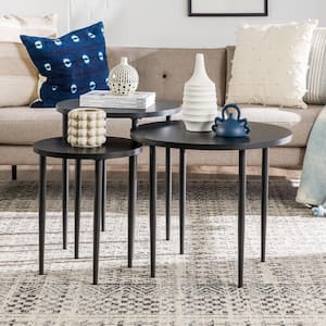 Minimalist 3 Piece Nesting 22 in. Black Round MDF Coffee Table with Metal Legs